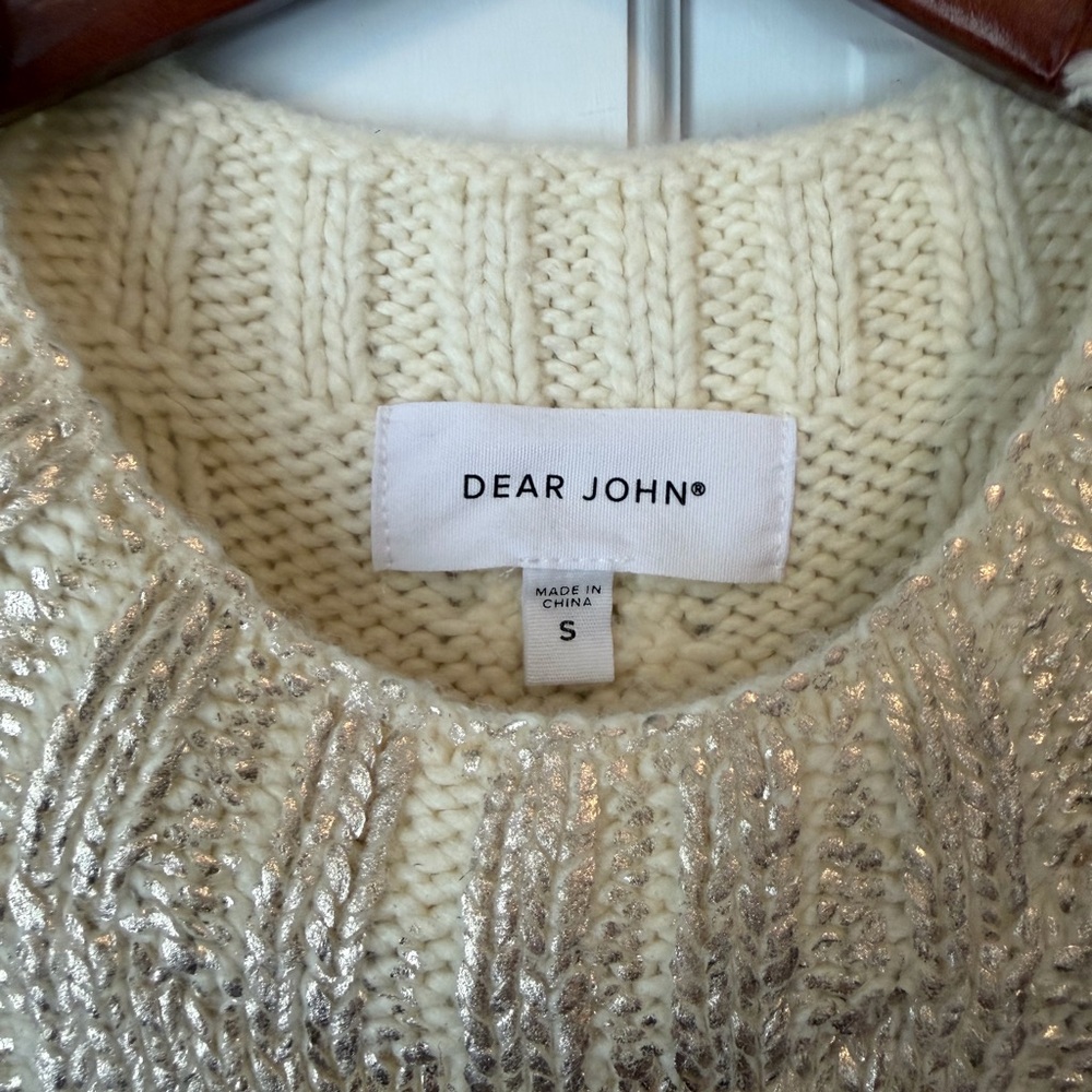 Cream & Gold Cable Knit Sleeveless Sweater Vest